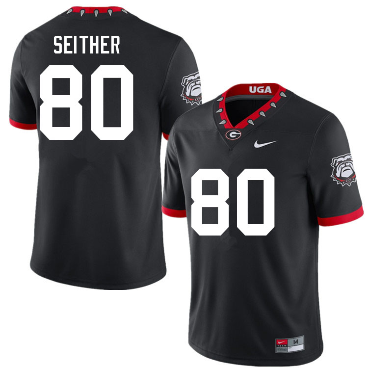 Men #80 Brett Seither Georgia Bulldogs 100th Anniversary College Football Jerseys Sale-100th Black